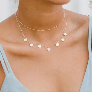 Aisansty Dainty Layered Necklaces circles Gold tone